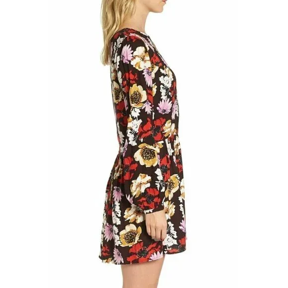 Hinge Women's Pintuck Floral Burgundy Fudge Wild Bouquet Mini Dress Size S - Picture 6 of 16